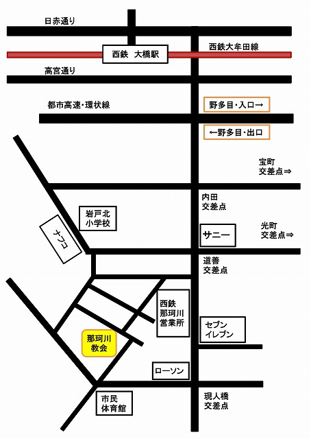 那珂川教会の地図